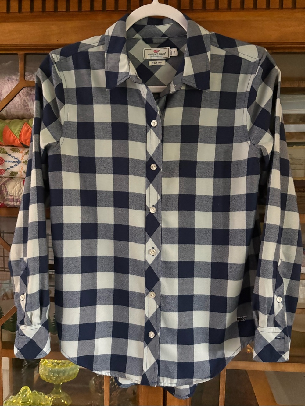 Vineyard Vines Navy and White Check Button-Down Shirt